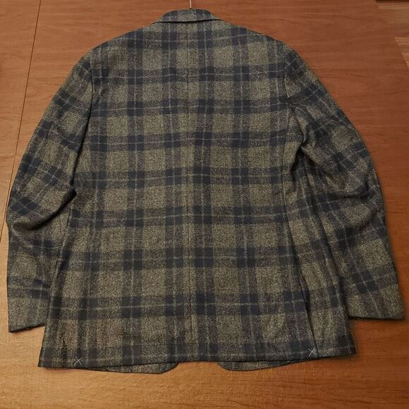 Peter Millar Crown Crafted Plaid Soft Jacket Blazer Grey Blue Men's Size 42 Long - Picture 4 of 7
